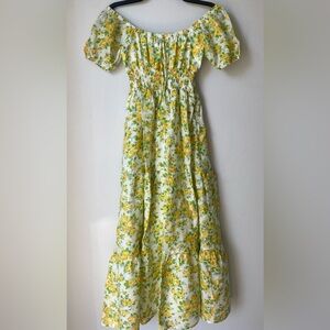 Faithfull the Brand Yellow Matisse Floral 100% Linen Women’s Dress XS